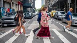 High school students crossing a street in New York City