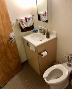 Another angle of the bathroom in a Single Room in Blanton Hall.